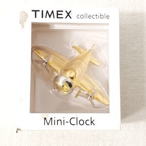 Vintage Timex Collectible Mini Desk Clock Gold Silver Tone Airplane S Steel New